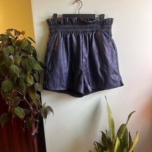 Navy Faux Leather Women's Shorts